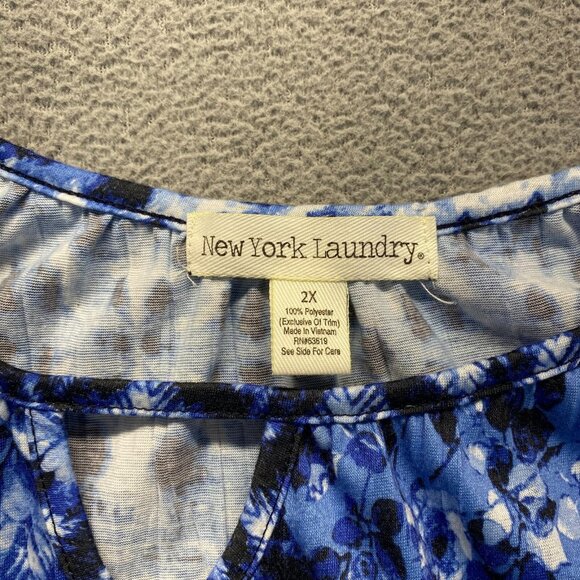 New York Laundry Top Womens Blue Pattern 3/4 Sleeve Stretch Blouse Sz 2X,Preppy - Picture 8 of 9